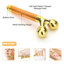 Load image into Gallery viewer, Golden Vibrating Facial Roller Massager 3 in 1