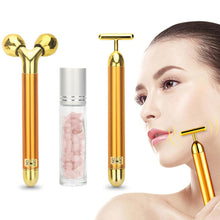 Load image into Gallery viewer, Golden Vibrating Facial Roller Massager 3 in 1