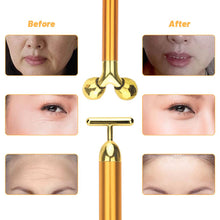 Load image into Gallery viewer, Golden Vibrating Facial Roller Massager 3 in 1