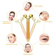 Load image into Gallery viewer, Golden Vibrating Facial Roller Massager 3 in 1
