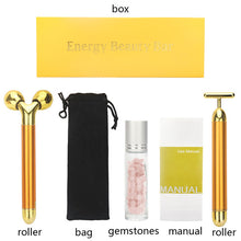 Load image into Gallery viewer, Golden Vibrating Facial Roller Massager 3 in 1
